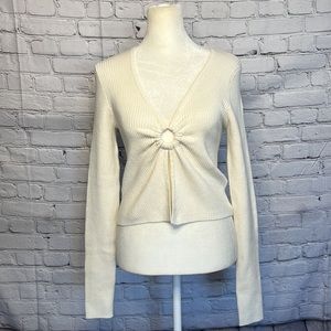 Aéropostle Womens Ribbed Keyhole Cropped Flyaway Sweater Size Medium